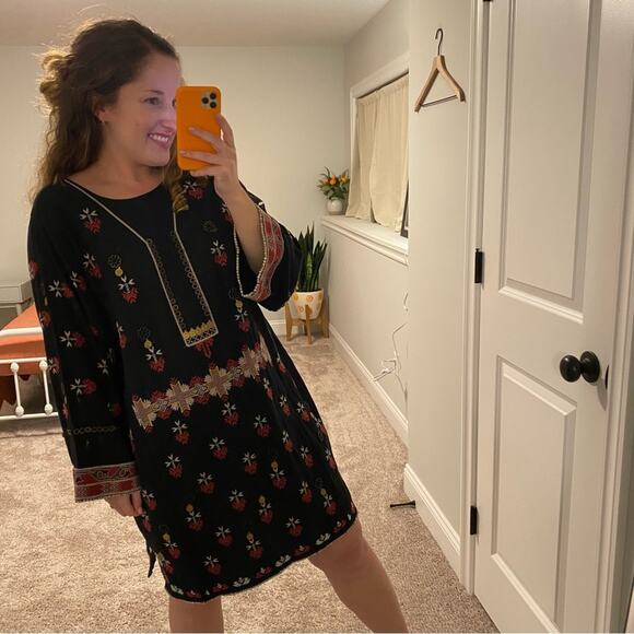 Ulla Johnson Black Red Intricate Golden Long Sleeve Mini Dress Medium - Picture 2 of 16